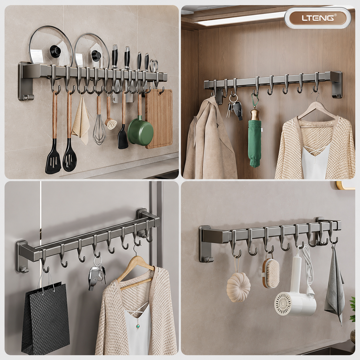 No-Drill Wall-Mounted Kitchen Utensil Rack