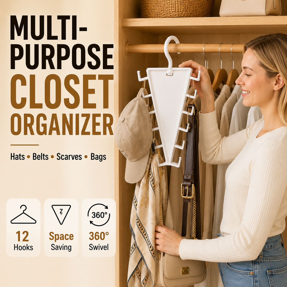 🔥 LAST DAY — BUY 2 GET 1 FREE! 12-Hook V-Shaped Closet Organizer — 9PCS ONLY $39.99