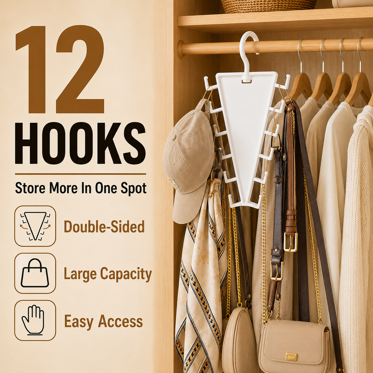 🔥 LAST DAY — BUY 2 GET 1 FREE! 12-Hook V-Shaped Closet Organizer — 9PCS ONLY $39.99