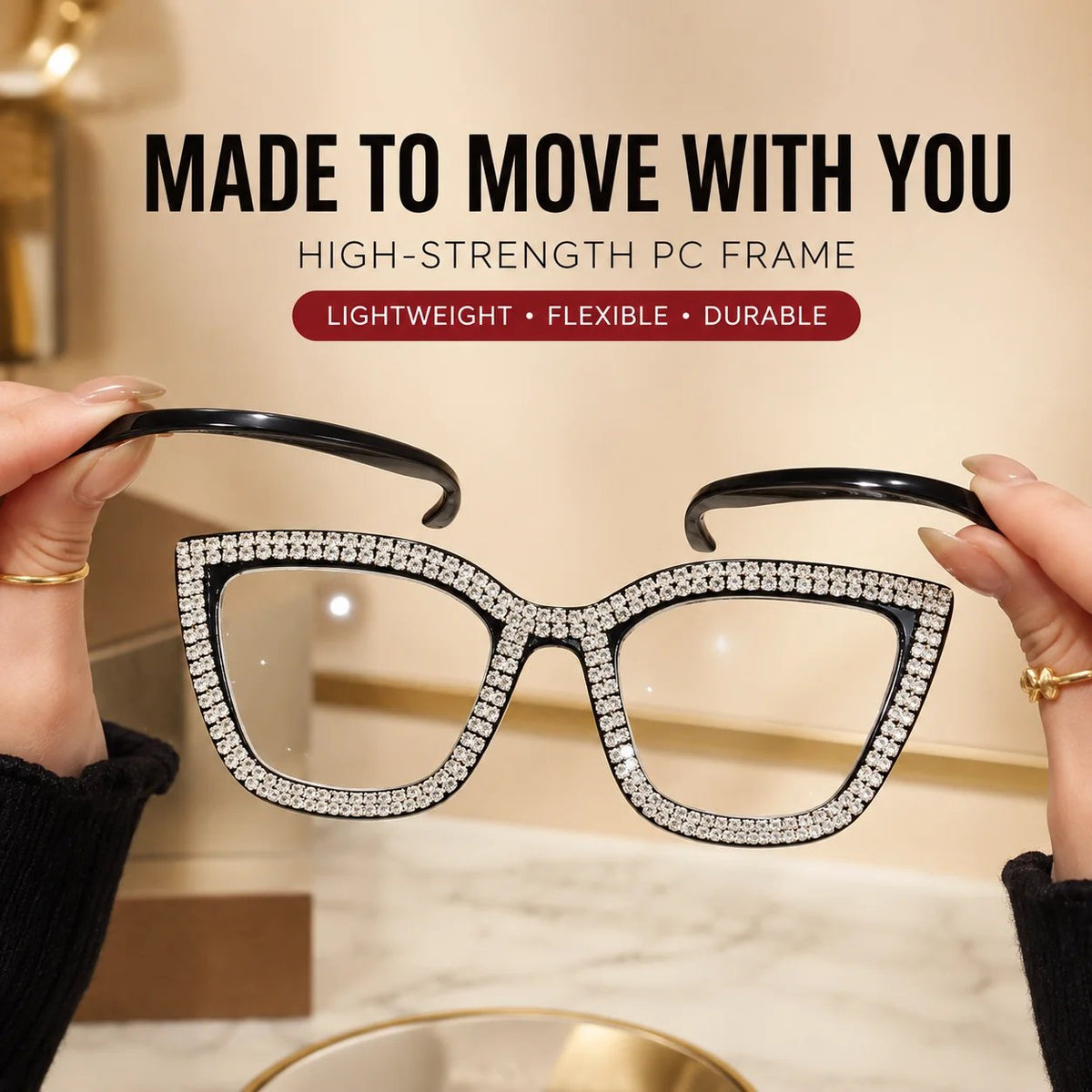 ✨ Cat-Eye Blue Light Reading Glasses with Sparkling Details