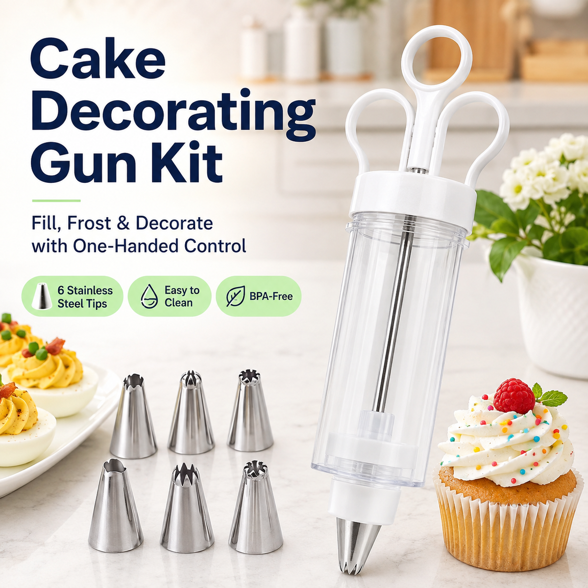 🔥 LAST DAY — BUY 1 GET 1 FREE 🎂 Stainless Steel Cake Decorating Gun Kit — $22.99