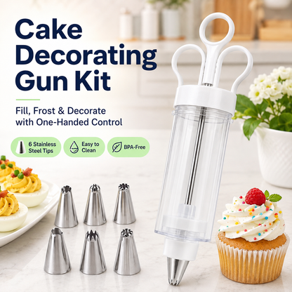 🔥 LAST DAY — BUY 1 GET 1 FREE 🎂 Stainless Steel Cake Decorating Gun Kit — $22.99