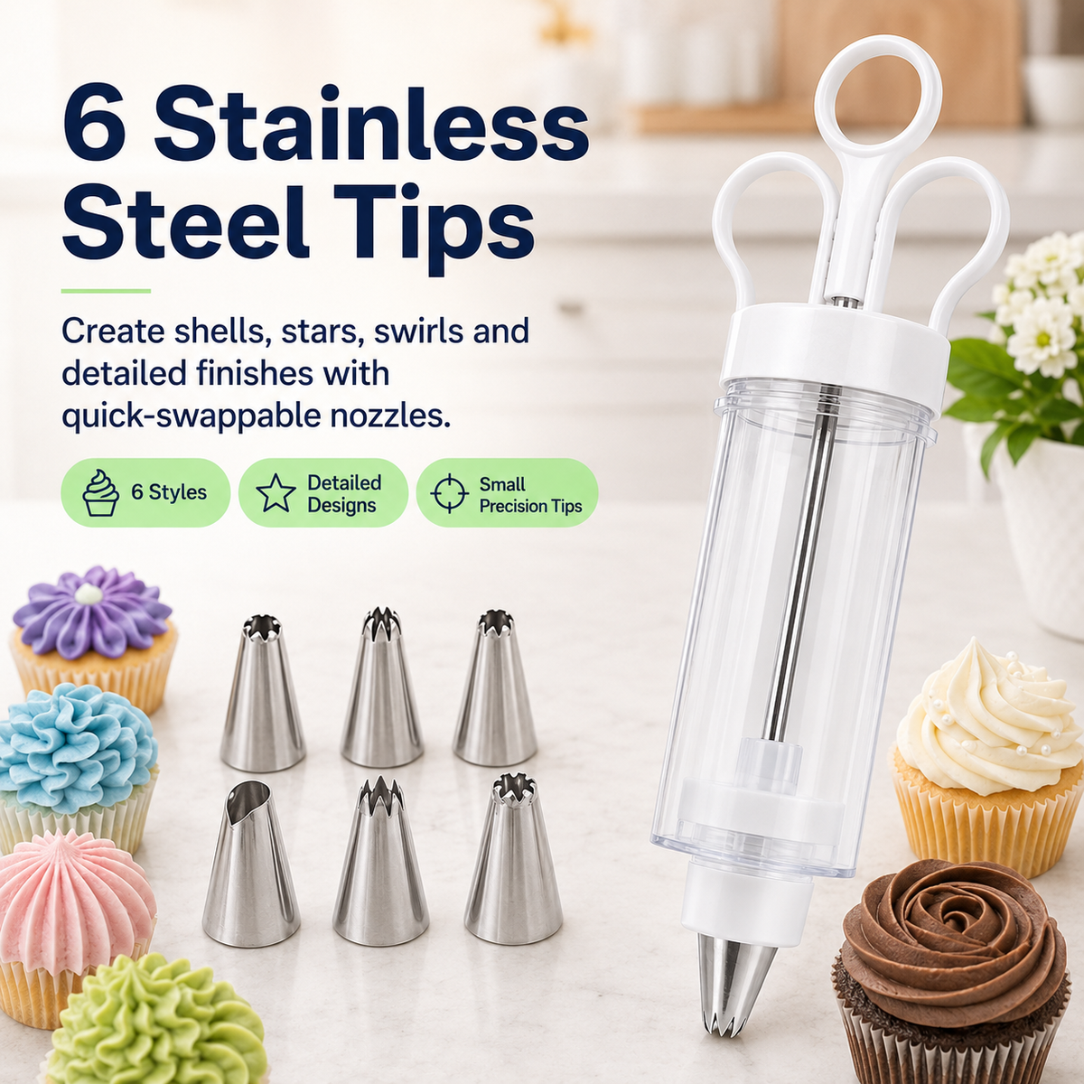 🔥 LAST DAY — BUY 1 GET 1 FREE 🎂 Stainless Steel Cake Decorating Gun Kit — $22.99