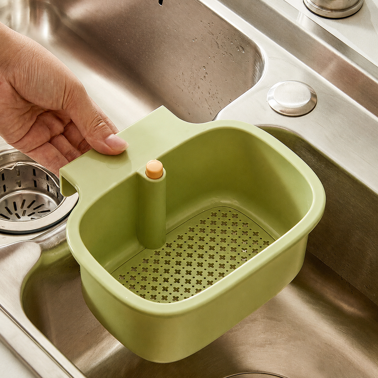 Hanging Sink Strainer Basket with Push-Release Bottom