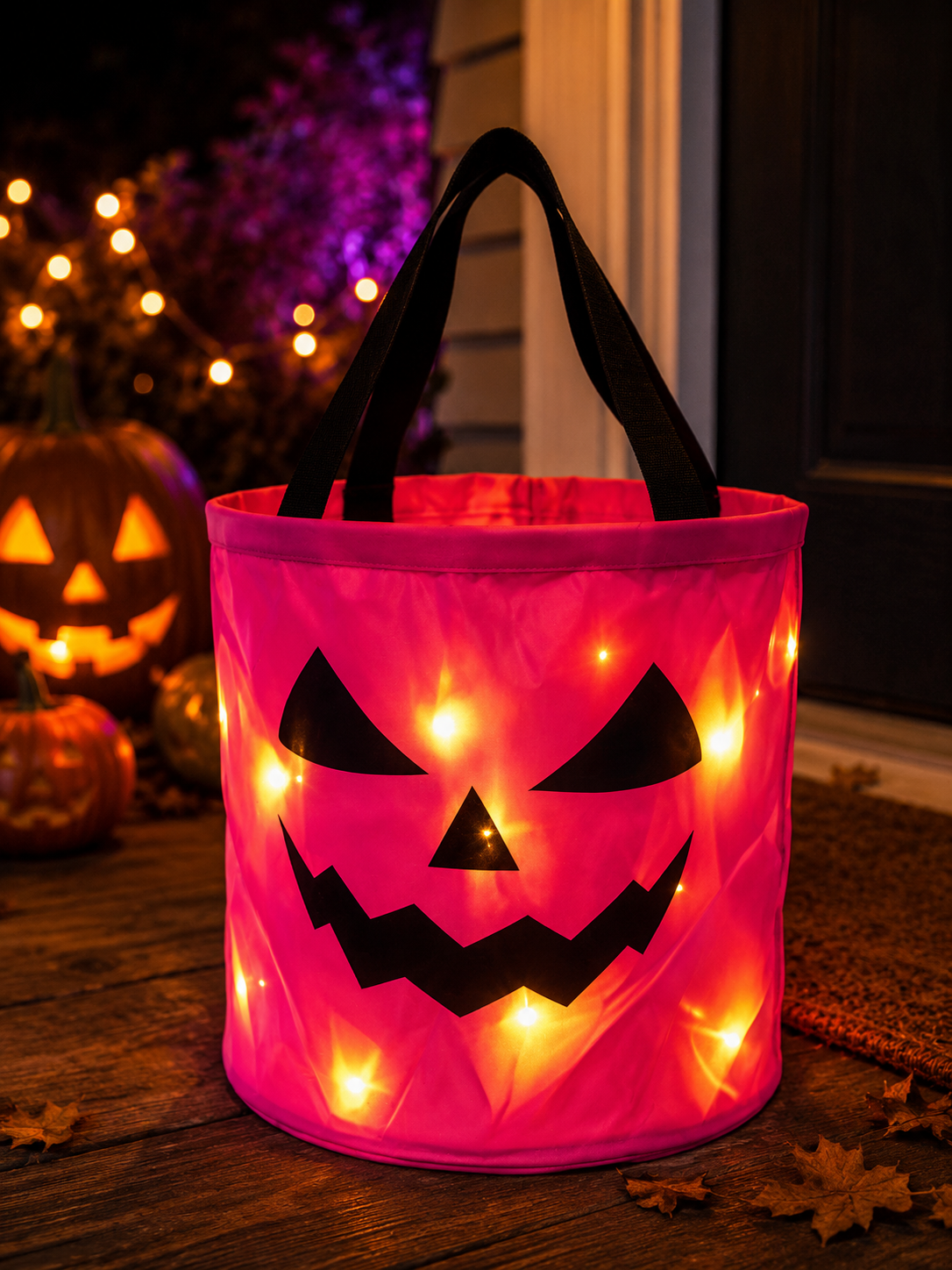 💥 LAST DAY 49% OFF -LED Light Up Halloween Candy Bucket, Glowing Pumpkin Ghost Trick or Treat Tote Bag, Reusable Collapsible Kids Halloween Basket