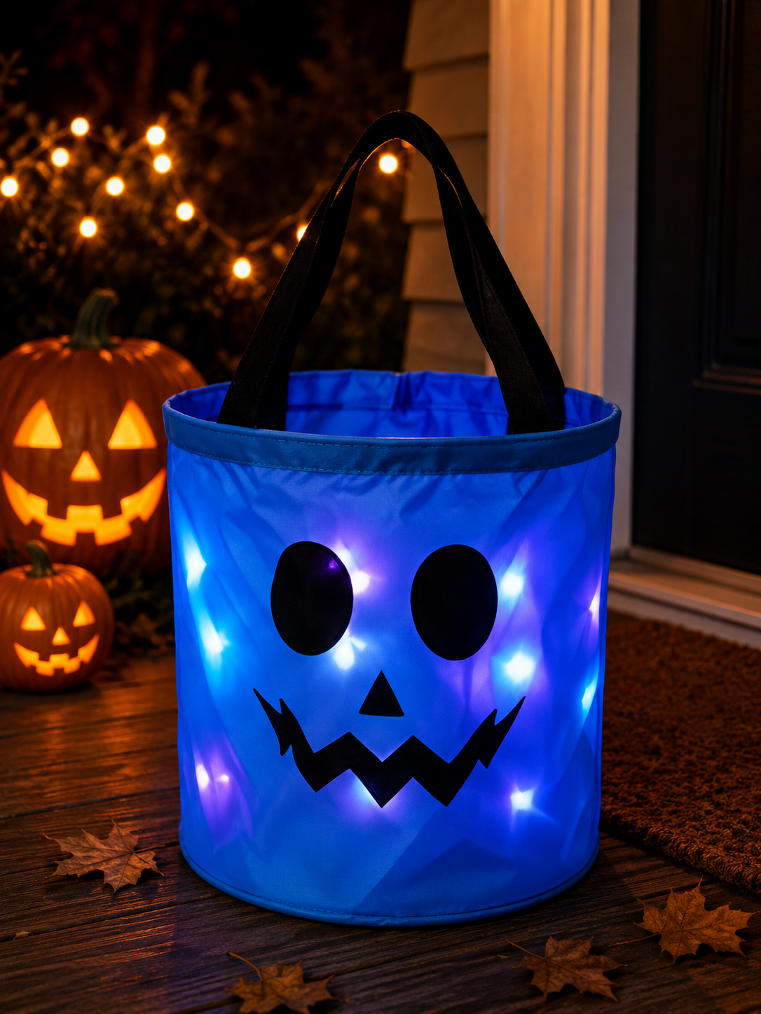 💥 LAST DAY 49% OFF -LED Light Up Halloween Candy Bucket, Glowing Pumpkin Ghost Trick or Treat Tote Bag, Reusable Collapsible Kids Halloween Basket