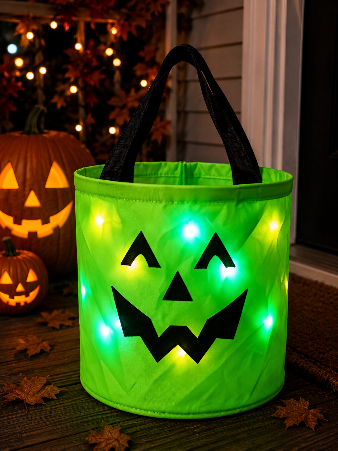 💥 LAST DAY 49% OFF -LED Light Up Halloween Candy Bucket, Glowing Pumpkin Ghost Trick or Treat Tote Bag, Reusable Collapsible Kids Halloween Basket