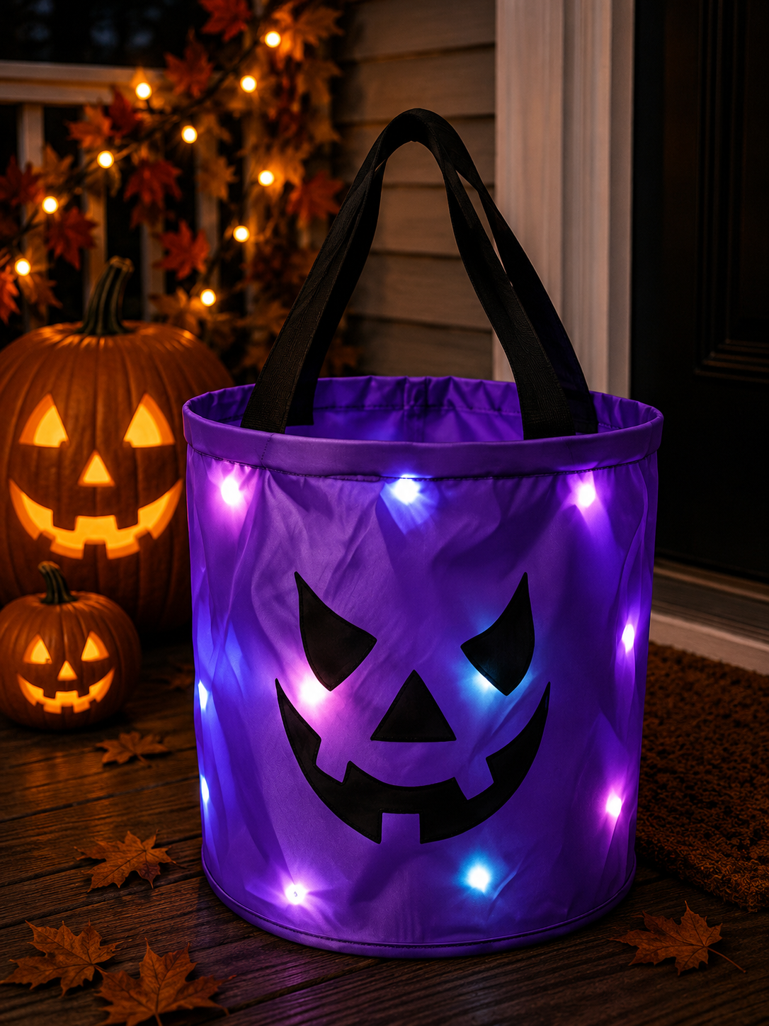 💥 LAST DAY 49% OFF -LED Light Up Halloween Candy Bucket, Glowing Pumpkin Ghost Trick or Treat Tote Bag, Reusable Collapsible Kids Halloween Basket