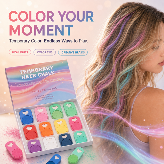 💥 LAST DAY 49% OFF-Washable Temporary Hair Chalk Set, Non-Toxic Kids Hair Color Chalk, Matte Fluorescent Pearl Hair Dye for Halloween Party Cosplay