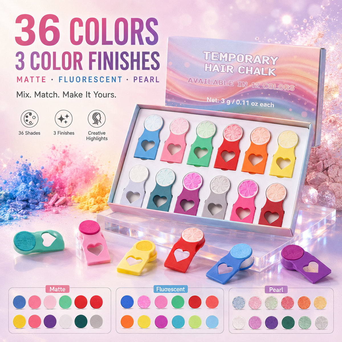 💥 LAST DAY 49% OFF-Washable Temporary Hair Chalk Set, Non-Toxic Kids Hair Color Chalk, Matte Fluorescent Pearl Hair Dye for Halloween Party Cosplay