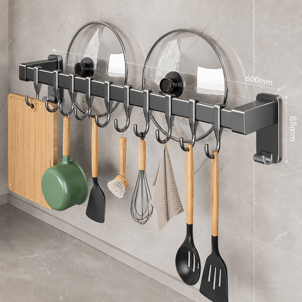 No-Drill Wall-Mounted Kitchen Utensil Rack