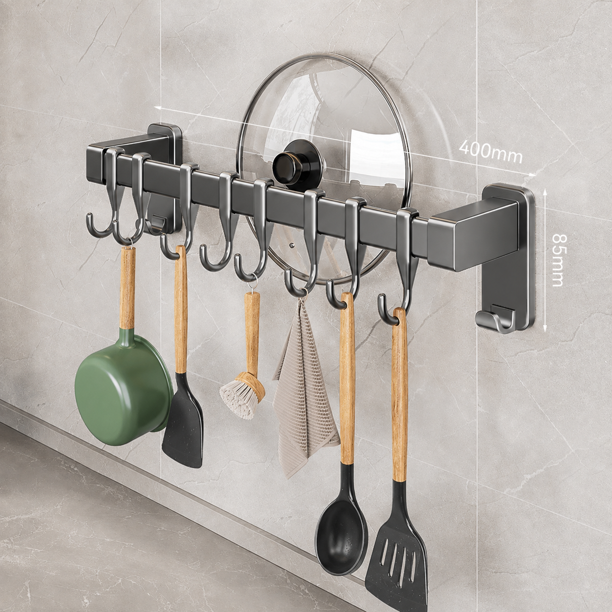 No-Drill Wall-Mounted Kitchen Utensil Rack