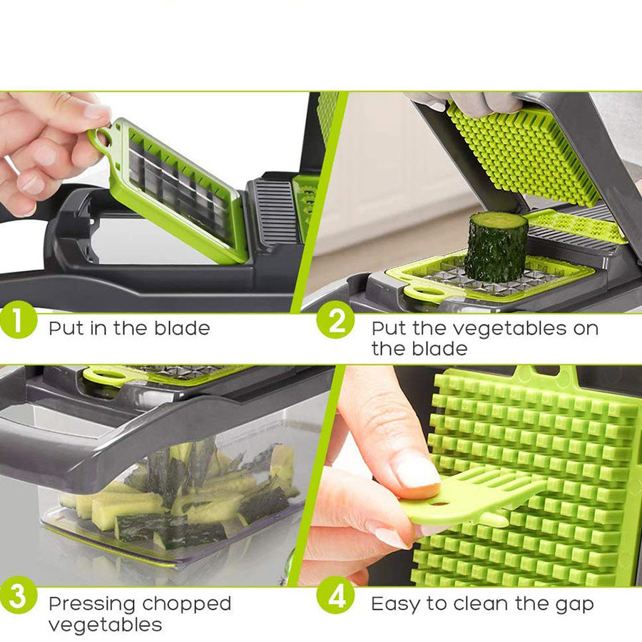 MULTI-FUNCTION VEGETABLE CHOPPER & SLICER  SLICE. DICE. SHRED. CHOP. ALL WITH ONE KITCHEN TOOL.