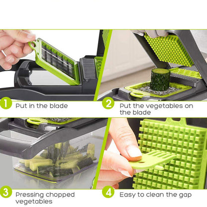 MULTI-FUNCTION VEGETABLE CHOPPER & SLICER  SLICE. DICE. SHRED. CHOP. ALL WITH ONE KITCHEN TOOL.
