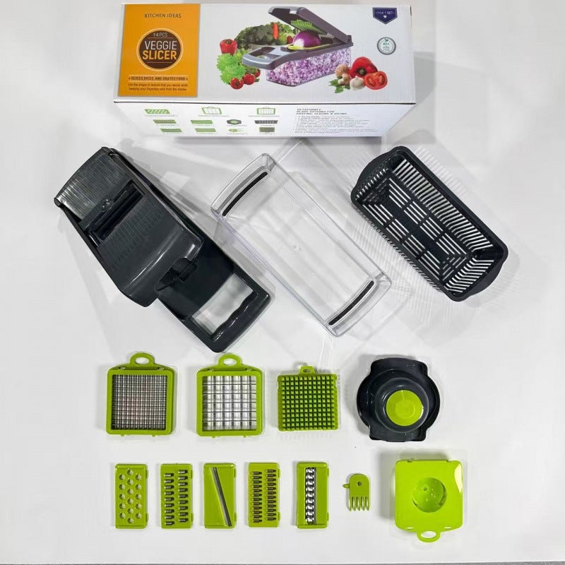 MULTI-FUNCTION VEGETABLE CHOPPER & SLICER  SLICE. DICE. SHRED. CHOP. ALL WITH ONE KITCHEN TOOL.