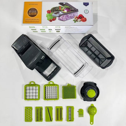 MULTI-FUNCTION VEGETABLE CHOPPER & SLICER  SLICE. DICE. SHRED. CHOP. ALL WITH ONE KITCHEN TOOL.