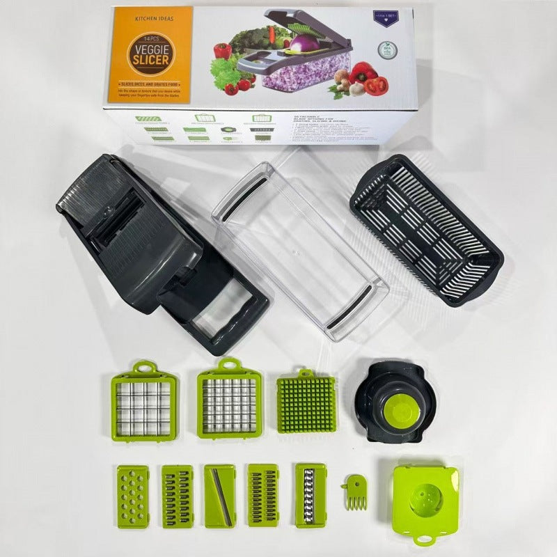 MULTI-FUNCTION VEGETABLE CHOPPER & SLICER  SLICE. DICE. SHRED. CHOP. ALL WITH ONE KITCHEN TOOL.