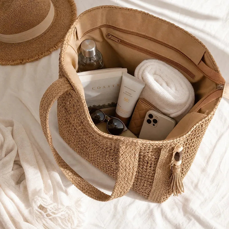 Woven Fringe Large CapacityStraw Tote