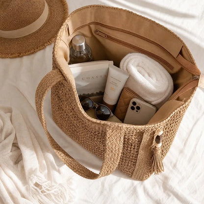 Woven Fringe Large CapacityStraw Tote